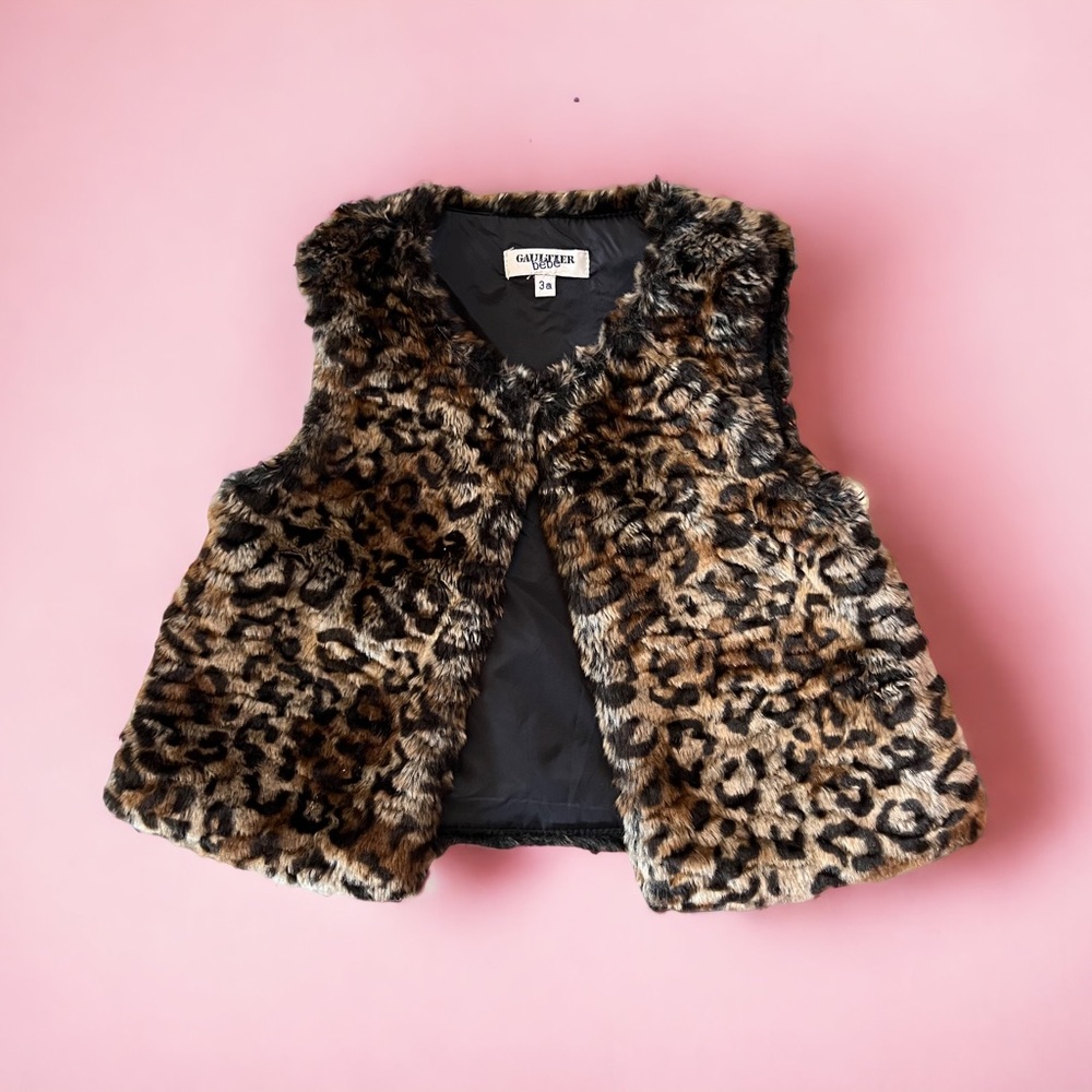 VTG Jean Paul Gaultier Bebe Faux Fur Plush Leopard Vest Sz 3a